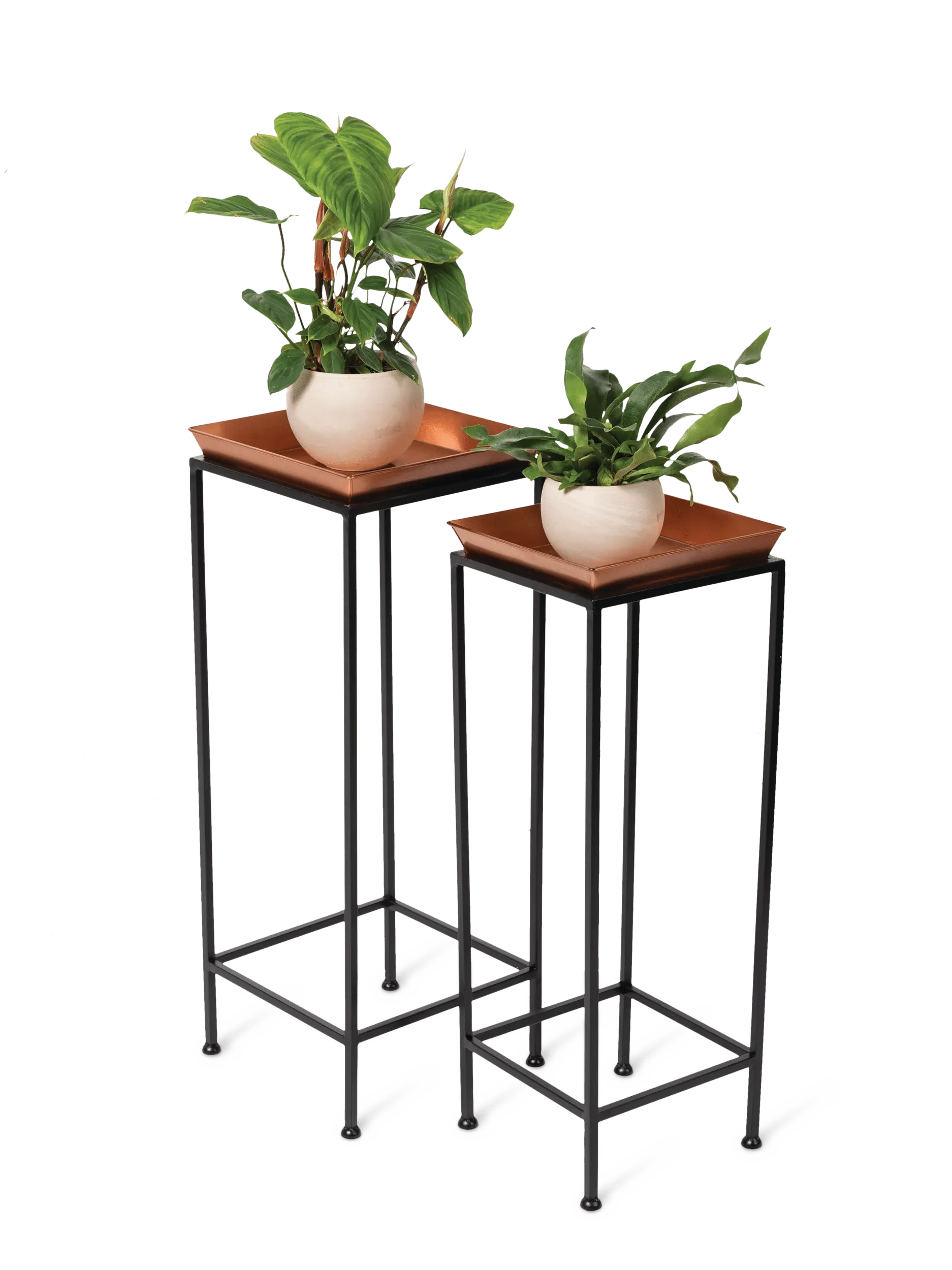 Square Nesting Plant Stands with Trays, Set of 2