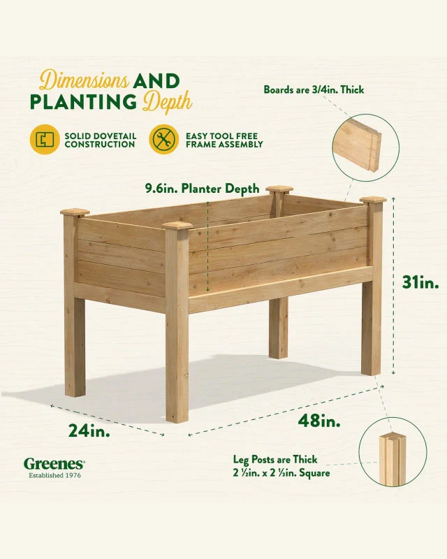 Elevated Cedar Garden Bed, 2' x 4' x 31"