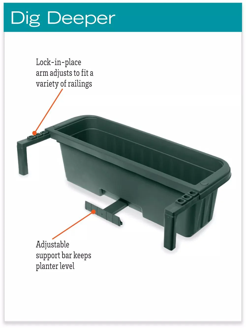 Adjustable Self-Watering Railing Planter, 24"