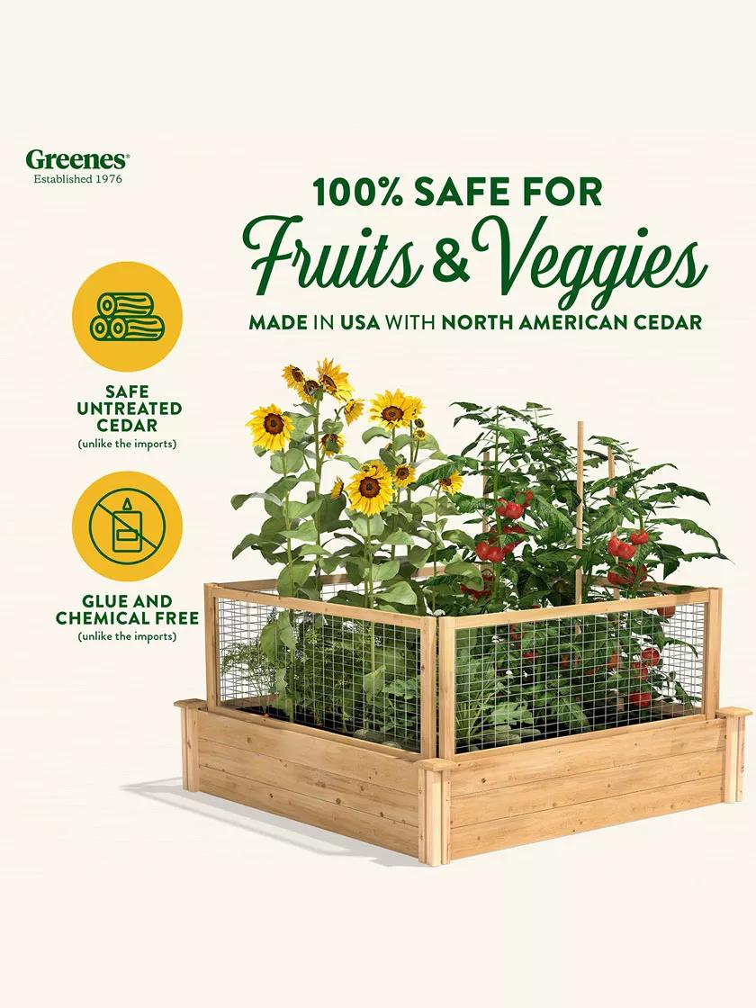 Cedar Raised Bed with CritterGuard Fence, 4' x 4' x 10-1/2"