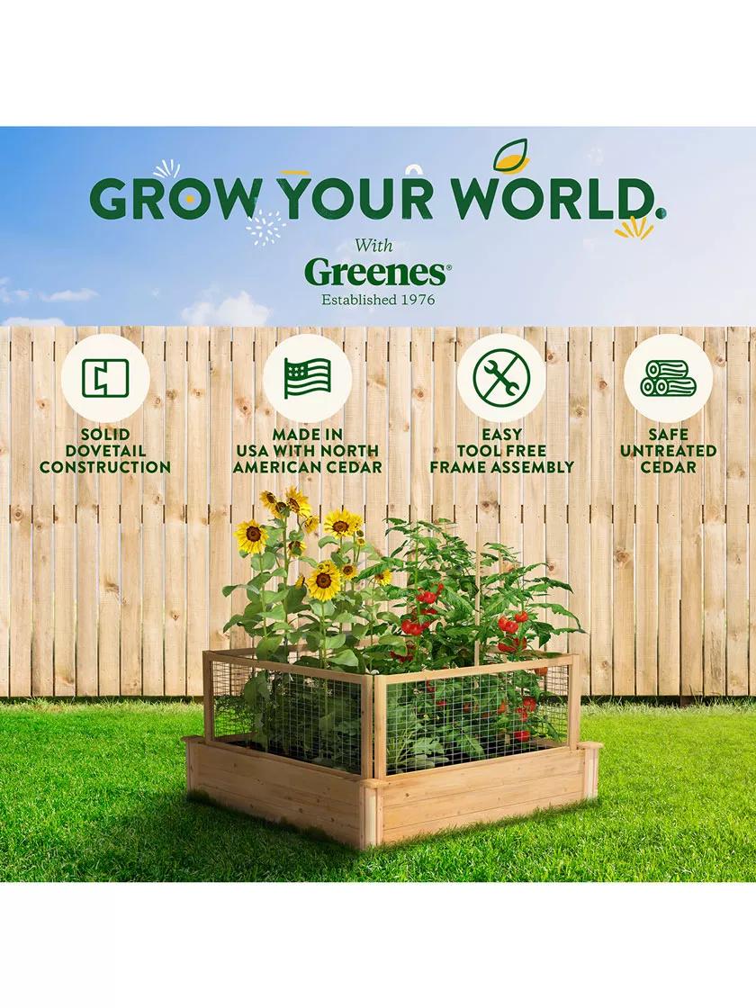 Cedar Raised Bed with CritterGuard Fence, 4' x 4' x 10-1/2"