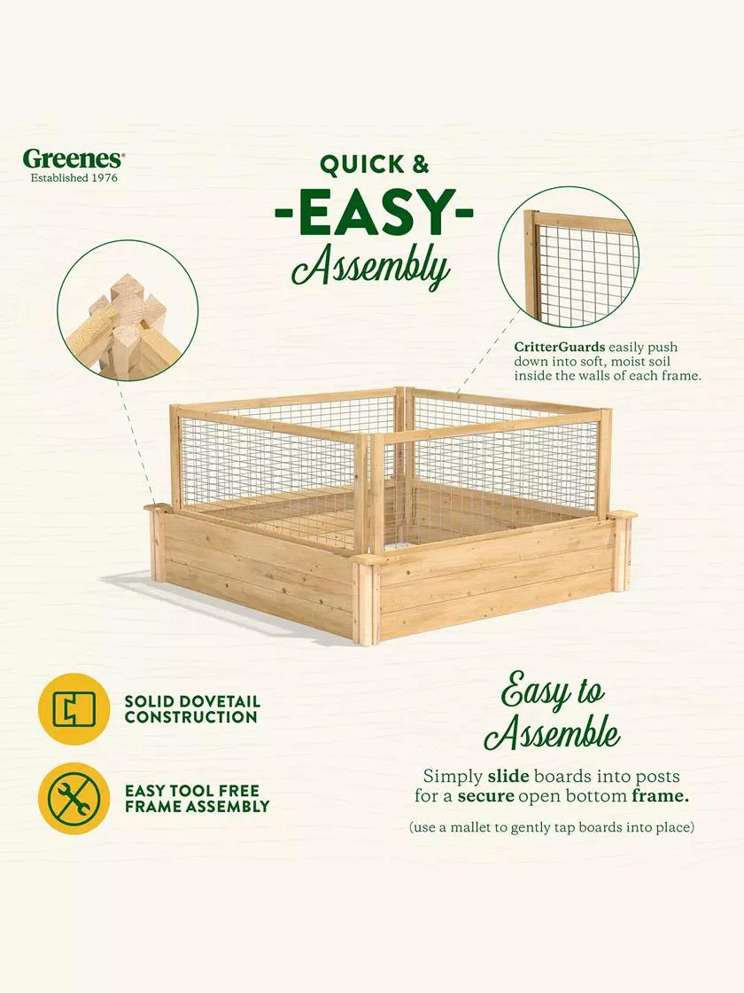 Cedar Raised Bed with CritterGuard Fence, 4' x 4' x 10-1/2"