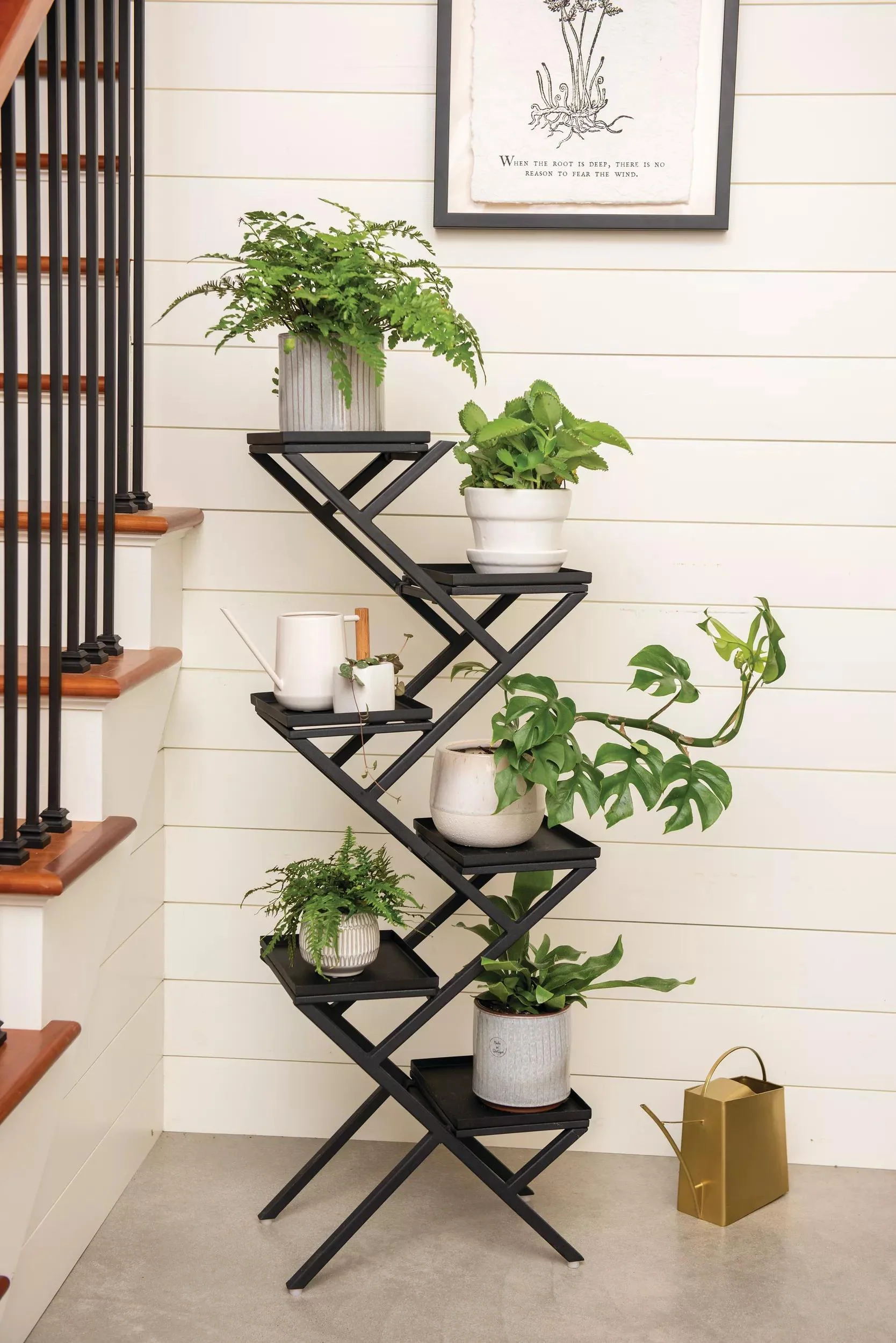 497-crisscross-cascading-plant-stand-with-black-trays-1.webp Crisscross Cascading Plant Stand with Black Trays