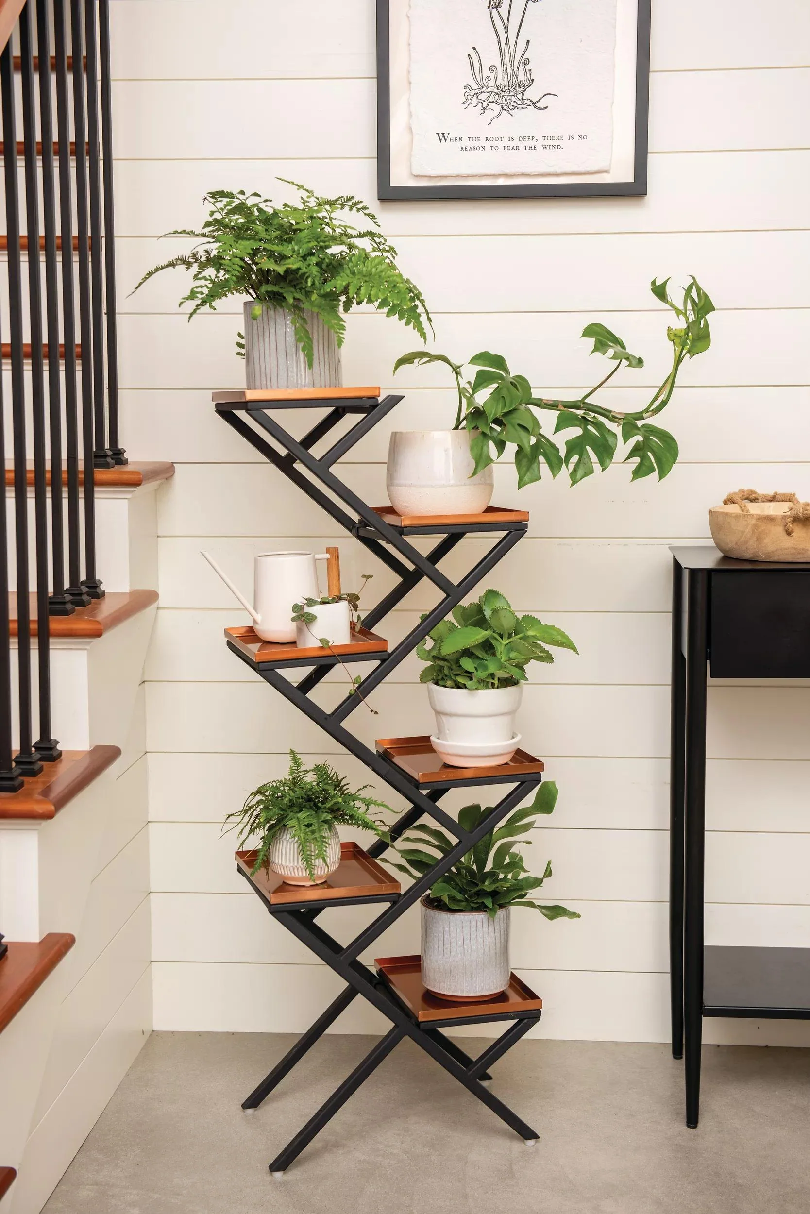 Crisscross Cascading Plant Stand with Copper Trays