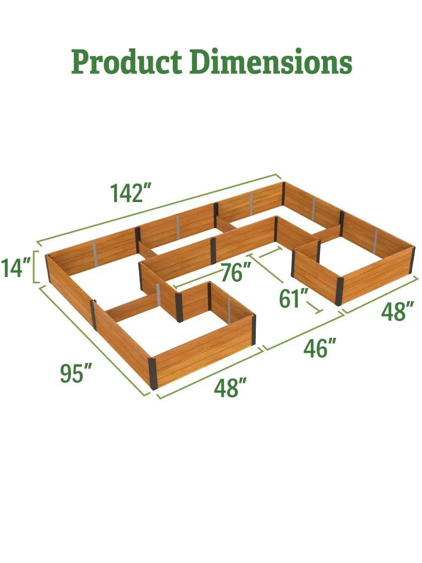 Deep Root Cedar Raised Beds, 12' Wide U-Shaped (14" D)