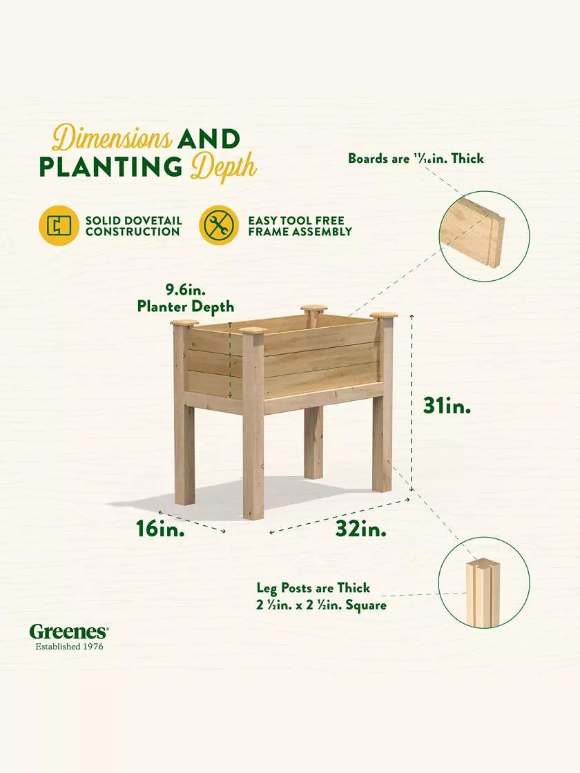 Elevated Cedar Garden Bed, 32" x 16" x 31"