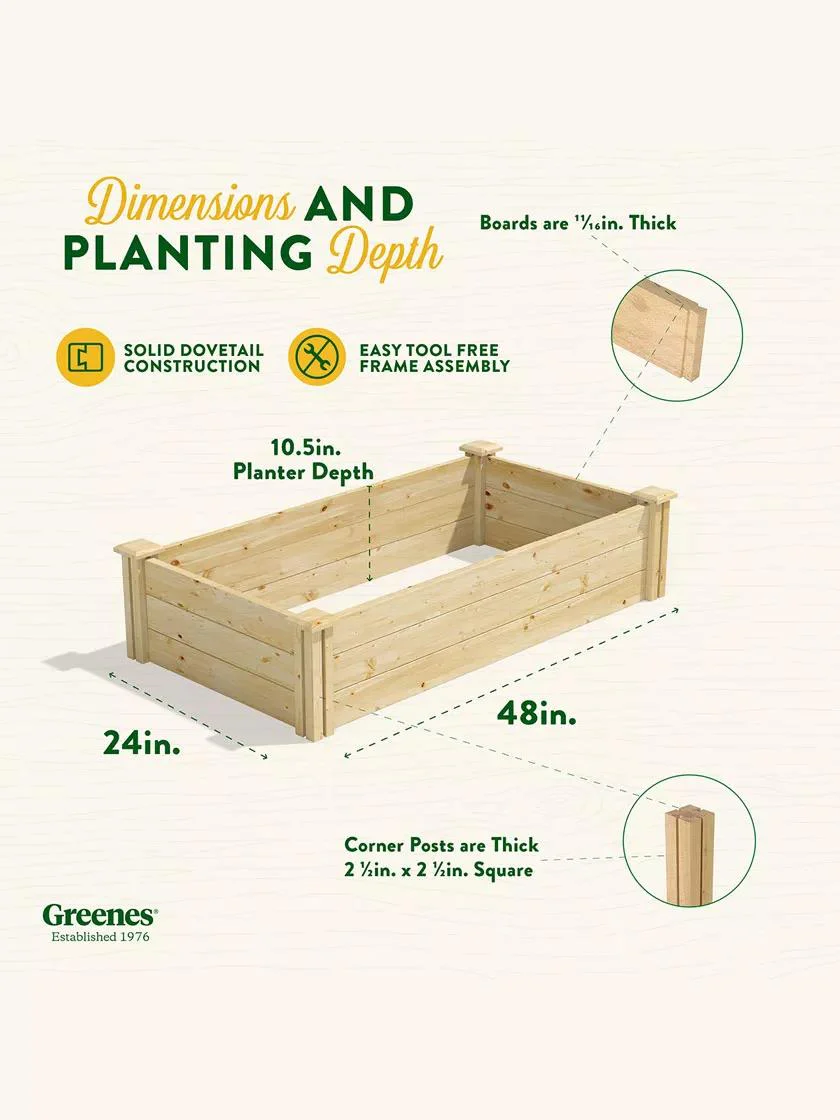 Pine Raised Garden Bed, 2'x4'x10.5" High